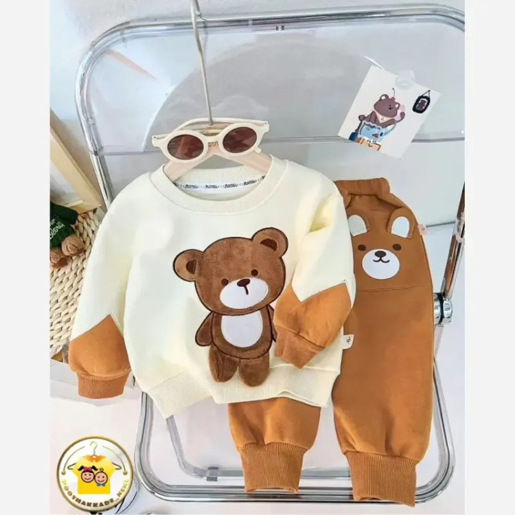 ست دورس و شلوار بچگانه طرح خرسی اسپرت وارداتی پاییزه