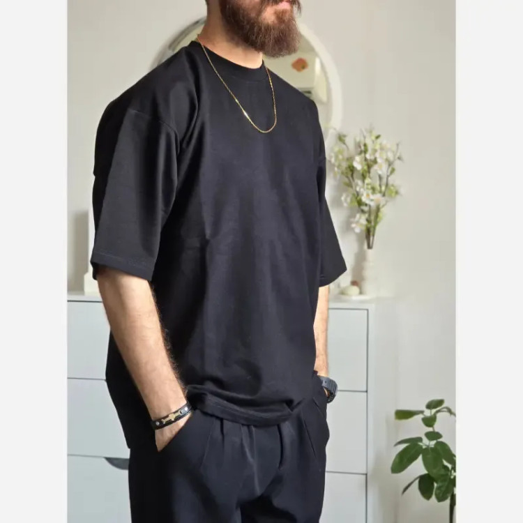 تیشرت باکسی بیسیک پگادور پارچه دورس دو نخ سایز L XL XXL رنگ بندی مداد رنگی