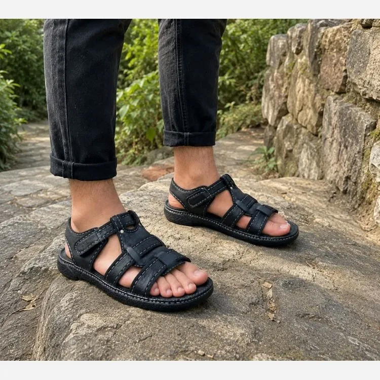 صندل مردانه تابستانی مدل پوشکاش طبی و سبک رنگ مشکی و قهوه ای